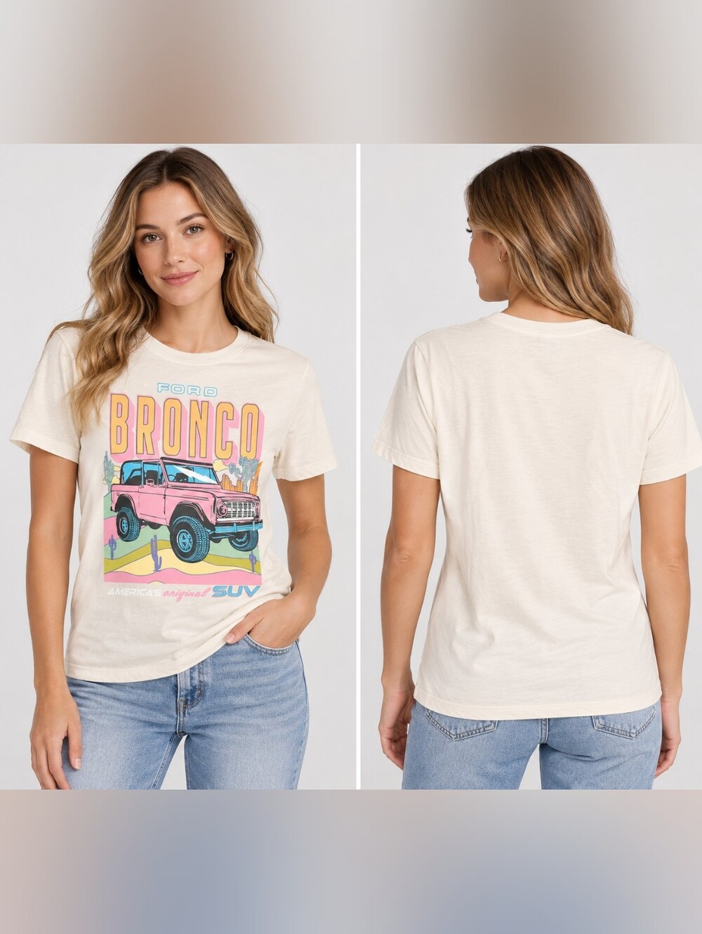 New Ford Bronco Retro Graphic Tee Pink SUV Western Desert Americana T-Shirt Sz S